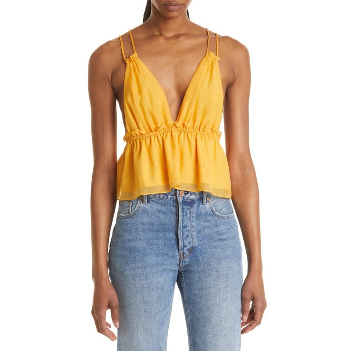 Cami Nyc Marlene Peplum Silk Yellow Orange Camisole Top Size Xl